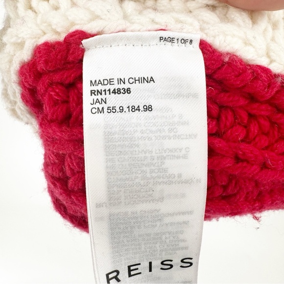 ✅ Reiss Jan Colorblock Mixed Cable Knit Turtleneck Sweater Cream, Black & Red XS - Picture 3 of 11
